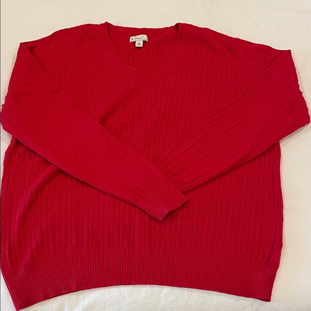 Kim Rogers V-Neck Sweater in Bold Red